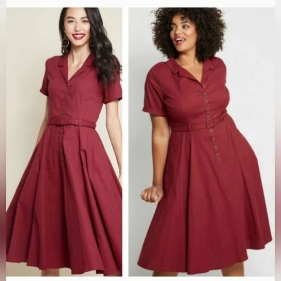 Modcloth X Collectif Cherished Era Maroon Burgundy Red Swing Dress Size 26 - Picture 1 of 10
